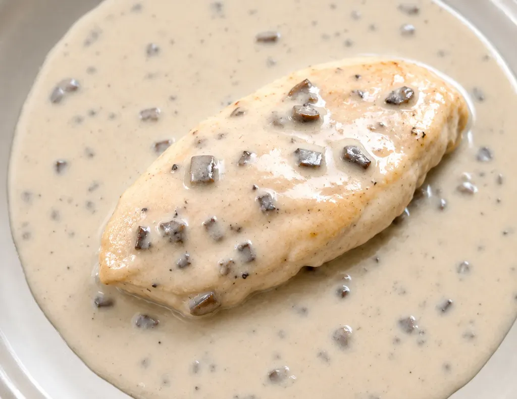 Filete de pollo en crema de champiñones